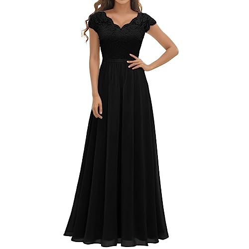 Generisch Festliche Kleider für Damen Abendkleid Damen Lang V Ausschnitt Boho Kleid Frauen Cocktailkleid Elegant für Hochzeit Abschlusskleid Spitzenkleid Ballkleider Frauen ärmellos Abiballkleider von Generisch