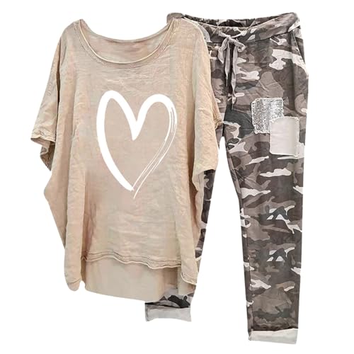 Generisch Festliches Outfit Damen Langarm Rundhals Trainingsanzug Strickpullover Top Hose Anzug Sommer 2-Teiliges Outfit Zweiteiler Elegant Hausanzug Strand Urlaub Kleidung von Generisch