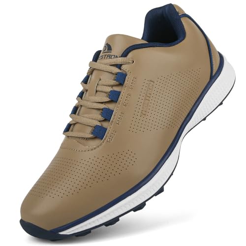 Generisch Festnägel Knopf Golfschuhe Bequeme wasserdichte Sportschuhe Golfschuhe für Männer (Braun,39) von Generisch