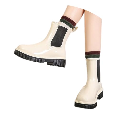 Generisch Flach Stiefel Damen Wasserdicht Kurzstiefel Westernstiefel Ankle Boots mit Reißverschluss Herbststiefelette Weitschaft für breite Füße Atmungsaktiv Trendiges Winter-Outfit von Generisch