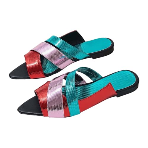 Generisch Flache bunte hohle Hausschuhe für Frauen Orthopädische Sandalen Damen Keilabsatz Elegante Slipper Peeptoe Slides Sommerschuhe Outdoor Mit Absatz Plattform Pantoletten von Generisch