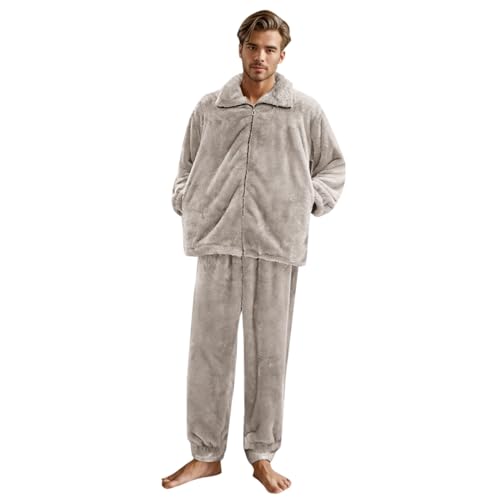 Generisch Flanell Pyjama Herren Hausanzug Fleece Winter Schlafanzug Warm Flanell Weich Flauschiger Thermo Kuschelig Kuschelanzug Kuschelschlafanzüge Herrenschlafanzug Pyjama Nachtwäsche von Generisch