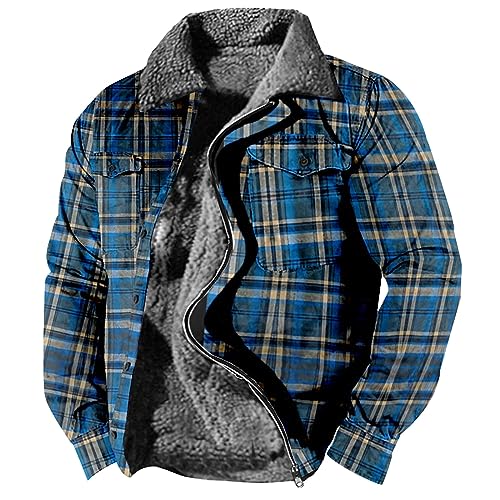 Generisch Flanellhemd Herren, Kariert Hemdjacke Übergangsjacke Herren Holzfäller Hemd Gefüttert Teddyfleece Jacke Karo-Fleece Männer Hemden Langarm Freizeit Winter (3XL, Blau) von Generisch