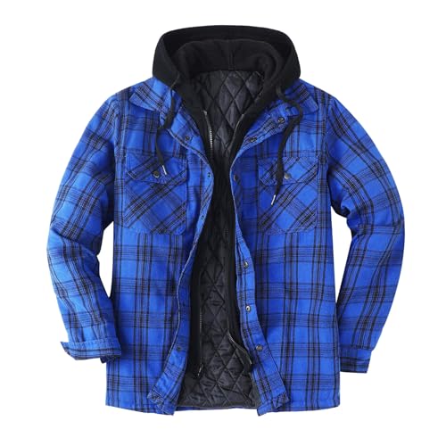 Generisch Flanellhemd Herren Gefüttert,Gefüttert Baumwolle Flanellhemd,Button Down Thermo Hemd Winter Warm Karohemd Outdoor Langarm Freizeithemd Hemdjacke,Festival Party Modern (X2-Blue, XL) von Generisch