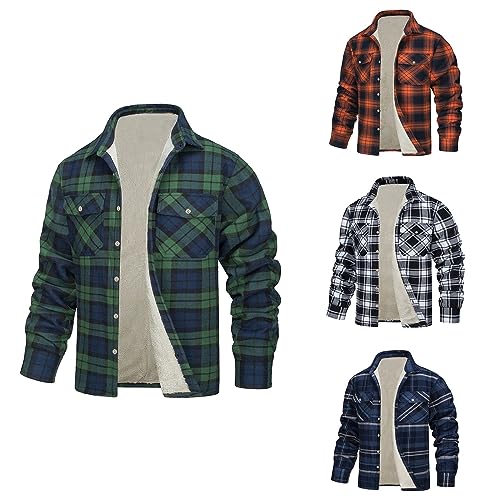 Generisch Flanellhemd Herren Gefüttert,Gefüttert Baumwolle Flanellhemd,Button Down Thermo Hemd Winter Warm Karohemd Outdoor Langarm Freizeithemd Hemdjacke,Festival Party Modern Weihnachtsshirt Xmas von Generisch