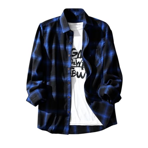 Generisch Flanellhemd Herren Hemd Langarm Freizeithemden Mode Freizeithemd mit Brusttasche Baumwolle Flanellhemden Prime Kariert Herrenhemden Klassisch Stehkragenhemd Blitzangebote des Tages Blau XL von Generisch