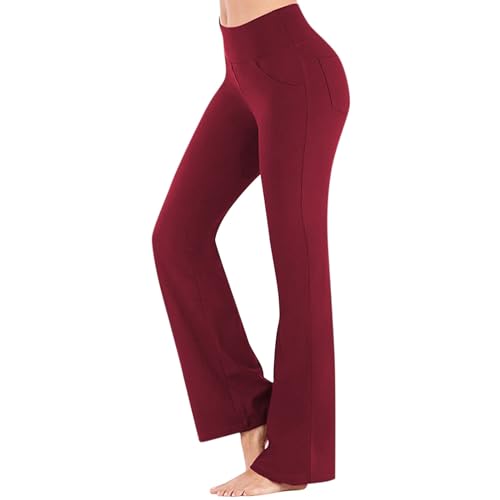 Generisch Flared Leggings Blickdicht, Bootcut Schlaghose Yogahose Damen Lang High Waist, Jazzpants mit 4 Taschen, Sporthose Damen Freizeithose für Office, Yoga, Casual von Generisch