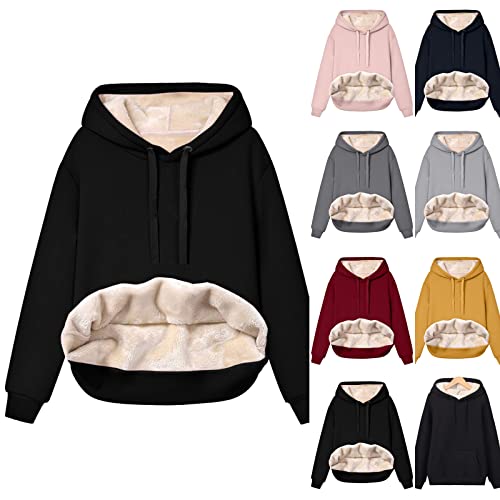 Generisch Fleece Pullover Damen,Fleece Hoodie Schwarz Kuschel Flauschig Sweatshirt mit Kapuze Warm Gefütterte Sherpa Kuschelpullover Hoody Plüsch Pulli Teenager Mädchen Weihnachts Winter Bekleidung von Generisch