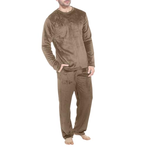 Generisch Fleece Schlafanzug Herren Lang Winter Warm Pyjama Set Zweiteiliger Langarm Flanell Schlafanzüge für Herren mit Taschen Pyjamahose mit Schlafanzugoberteile Nachtwäsche Herrenschlafanzug von Generisch