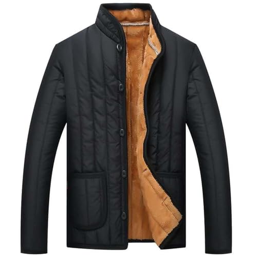 Generisch Fleece Steppjacke Herren Winterjacke mit Stehkragen Warm Fleece Futter Übergangsjacke Verdickte Padded Jacket mit Knöpf Outdoor Langarm Mantel (Black, XXL) von Generisch
