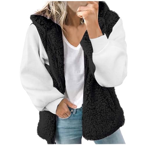 Generisch Fleece Weste Damen - Ärmellos Fellweste Pelzjacke Teddy Fleece Weste Thermoweste Plüschweste V-Ausschnitt Knöpfen Teddy Weste Herbstmantel mit Stehkragen Kurz Teddyjacke von Generisch