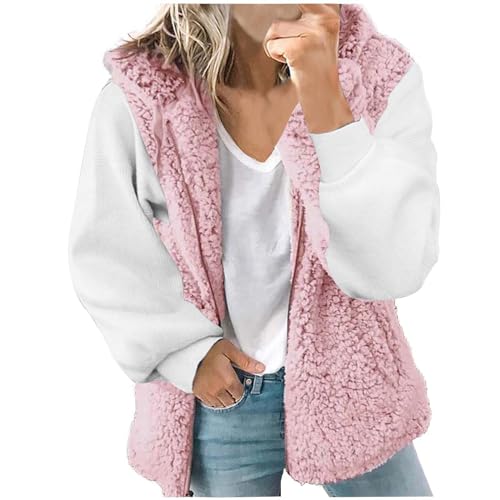 Generisch Fleece Weste Damen - Ärmellos Fellweste Pelzjacke Teddy Fleece Weste Thermoweste Plüschweste V-Ausschnitt Knöpfen Teddy Weste Herbstmantel mit Stehkragen Kurz Teddyjacke von Generisch