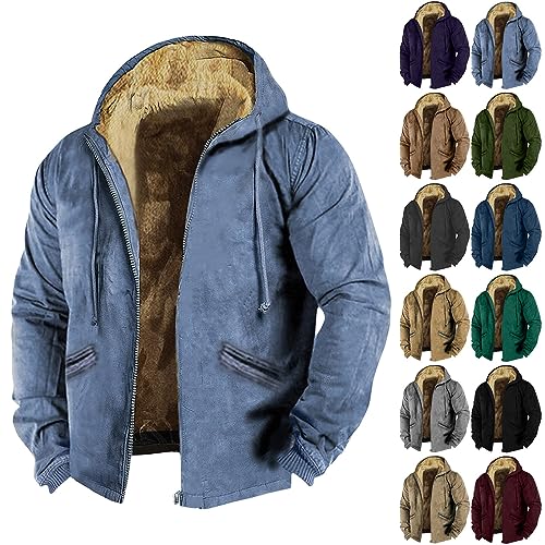 Generisch Fleecejacke, Herren Winter Wasserdichte Winddichte Warme Fleece-Futter Ski Regenmantel Mit Kapuze Winterjacke Leder Motorrad Naketano Jacke Yellowstone Merchandise Jacket (4XL, Blue) von Generisch