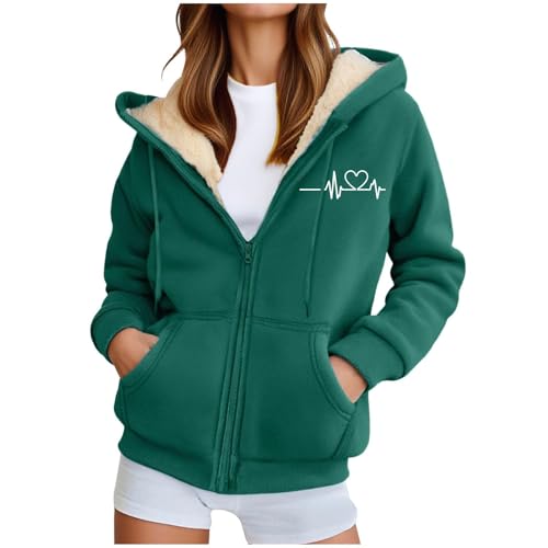 Generisch Fleecejacke Damen Hoodie Fleece Sweatjacke Herbst Winter Sweatshirt mit Kapuze Muster Kapuzenpullover Zipper Kapuzenjacke Warm Mantel Merino teddyjacke Damen von Generisch