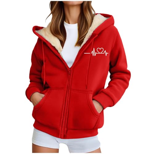 Generisch Fleecejacke Damen Hoodie Fleece Sweatjacke Herbst Winter Sweatshirt mit Kapuze Muster Kapuzenpullover Zipper Kapuzenjacke Warm Mantel Merino teddyjacke Damen von Generisch
