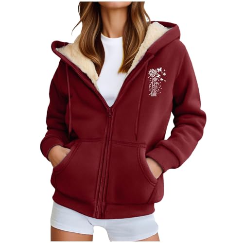 Generisch Fleecejacke Damen Hoodie Fleece Sweatjacke Herbst Winter Sweatshirt mit Kapuze Muster Kapuzenpullover Zipper Kapuzenjacke Warm Mantel Merino teddyjacke Damen von Generisch