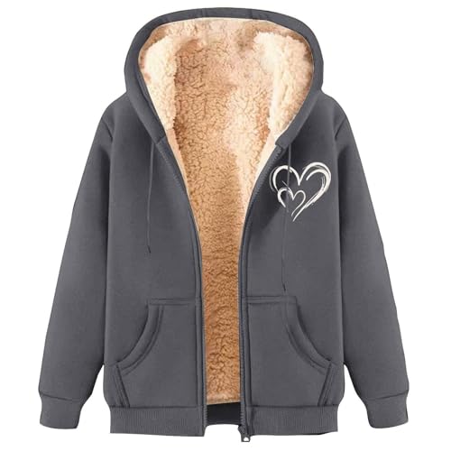 Generisch Fleecejacke Damen Hoodie Kapuzenpullover Damen mit Zipper Warm Kapuzenjacke Teenager Mädchen Sweatjacke mit Kapuze Hooded Fleecepullover Herbst/Winter Sweatshirt Winterjacke, S-5XL von Generisch