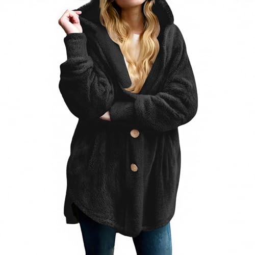 Generisch Fleecejacke Damen Hoodie Oversize Plüschjacke Teddyjacke Langarm Teddy Mantel Warm Kapuzenjacke Cardigan Winter Teddy Jacke Herbst Übergangsjacke Casual Sweatshirt 1#Schwarz L von Generisch