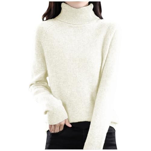 Generisch Fleecejacke Damen Strickpullover Damen Kaschmir Pullover Damen Winter Elegant Wollpullover Damenpullover Langarm Stehkragen Weich Knit Sweater Warm Herbst Outfit Women's Sweaters(White,M) von Generisch