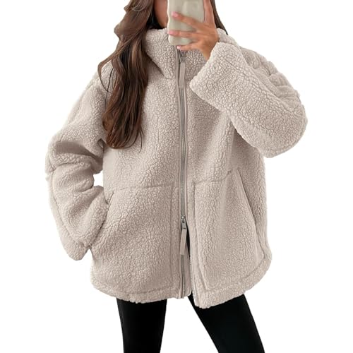 Generisch Fleecejacke-Damen-Warm,-Teddyjacke-Damen-Warme-Doppelschneidiger-Samt-Jacke-Dicke-Freizeit-Winterjacke-Einfarbig-Fleecejacke-mit-Taschen-Reißverschluss-Wintermantel-2024-Neueste-Plüschjacke von Generisch