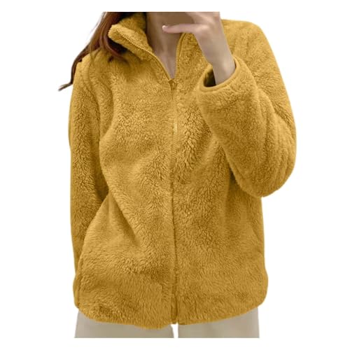 Generisch Fleecejacke Damen Warm Mit Reissverschluss Teddy Fleecejacken Stehkragen Teddyjacke Damen Winter Dicke Winterjacke Damen Fleece Flauschig Teddyfleece Jacke Einfarbig Plüschjacke Kuschelig von Generisch