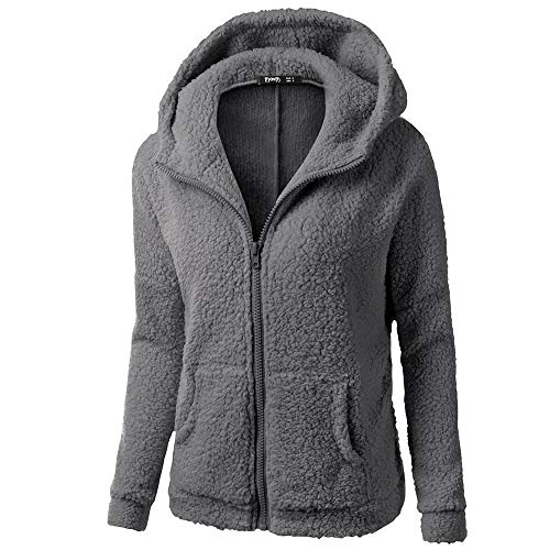 Generisch Fleecejacke Damen Winter Teddy Jacke Herbst Kapuzenpullover,Warme Plüschjacke Mit Kapuze Sweatshirt Große Größen Übergangsjacke Tasche Flauschig Teddyjacke Damen-Jacken von Generisch