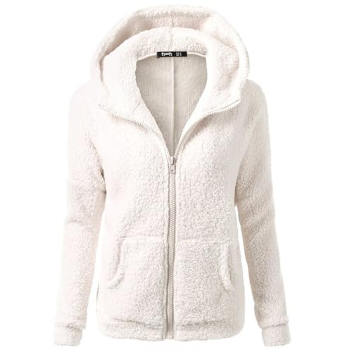 Generisch Fleecejacke Damen Winterjacke Warm Sherpa Jacke Reißverschluss Einfarbige Kapuzenjacke Frau Softshellmantel Elegant Bomberjacke Baumwolle Wollmantel Wanderjacke Sweatjacke Plüschjacke von Generisch