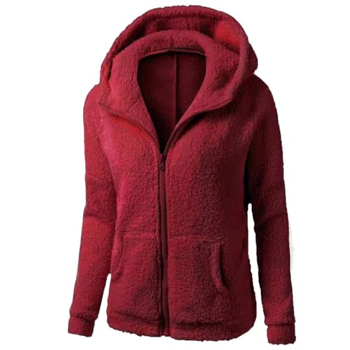 Generisch Fleecejacke Damen Winterjacke Warm Sherpa Jacke Reißverschluss Einfarbige Kapuzenjacke Frau Softshellmantel Elegant Bomberjacke Baumwolle Wollmantel Wanderjacke Sweatjacke Plüschjacke von Generisch