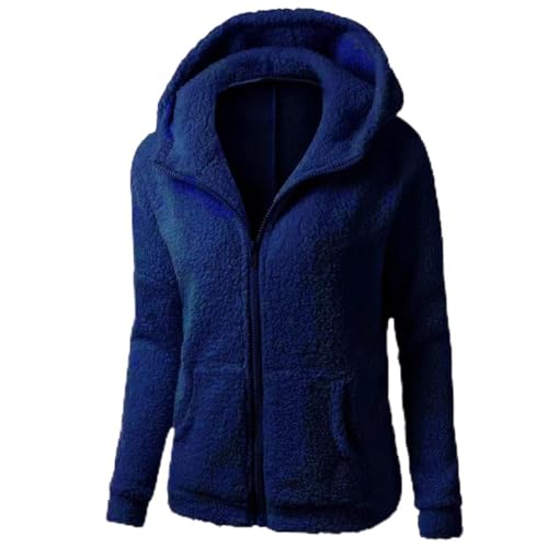 Generisch Fleecejacke Damen Winterjacke Warm Sherpa Jacke Reißverschluss Einfarbige Kapuzenjacke Frau Softshellmantel Elegant Bomberjacke Baumwolle Wollmantel Wanderjacke Sweatjacke Plüschjacke von Generisch