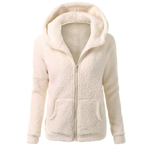 Generisch Fleecejacke Damen Winterjacke Warm Sherpa Jacke Reißverschluss Einfarbige Kapuzenjacke Frau Softshellmantel Elegant Bomberjacke Baumwolle Wollmantel Wanderjacke Sweatjacke Plüschjacke von Generisch