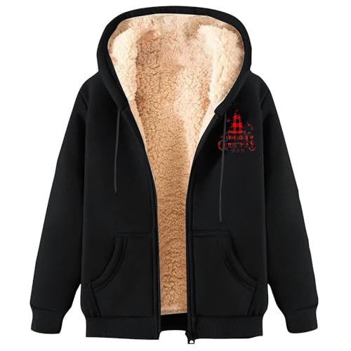 Generisch Fleecejacke Damen mit Kapuze Winterjacke Warm Teddyfleece ReißVerschluss Jacke Wollmantel Einfarbige Herbst/Winter Sweatshirt Teenager Mädchen Übergangsjacke Drucken Funktionsjacke, S-5XL von Generisch