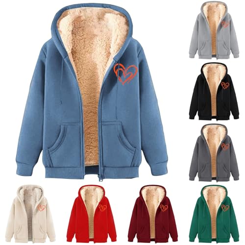 Generisch Fleecejacke Damen mit Kapuze Winterjacke Warm Teddyfleece ReißVerschluss Jacke Wollmantel Einfarbige Herbst/Winter Sweatshirt Teenager Mädchen Übergangsjacke Drucken Funktionsjacke, S-5XL von Generisch