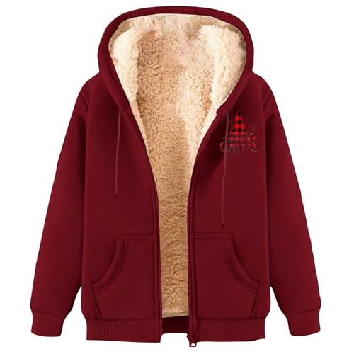 Generisch Fleecejacke Damen mit Kapuze Winterjacke Warm Teddyfleece ReißVerschluss Jacke Wollmantel Einfarbige Herbst/Winter Sweatshirt Teenager Mädchen Übergangsjacke Drucken Funktionsjacke, S-5XL von Generisch