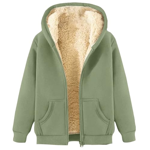 Generisch Fleecejacke Für Damen Winterjacke Reißverschluss Kapuzenjacke Plüschjacke Warme Casual Langarm Kapuzenpullover Mit Taschen Teenager Mädchen Hoodie Sweatjacke 02-Hellgrün L von Generisch