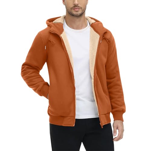 Generisch Fleecejacke Herren Dicke Thermo Sweatjacke Teddyfleece Winterjacke Fleece Kapuzenjacke Warmer Kaputzensweatjacke mit Sherpa Futter Freizeit Wolljacke Plüsch Winter Jacke Orange XXL von Generisch