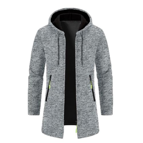 Generisch Fleecejacke Herren Mit Kapuze,Übergangsjacke Cardigan Mittellange Kapuzenjacke Mit Zipper Kordelzug Arbeitsjacke Einfarbig Vielseitiger Winterjacke Schlicht Bequeme Outdoorjacke Für Männer von Generisch