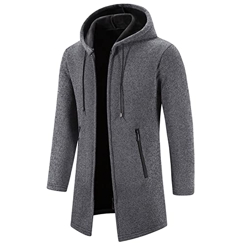 Generisch Fleecejacke Herren Strickjacke Trachtenjacke,Strickjacken für Herren Strickjacke Cardigan Trachtenjacke Fleecejacke Winter Hoodie mit Kapuze Pullover Pulli Strick-Sweatshirt Dunkelgrau M von Generisch
