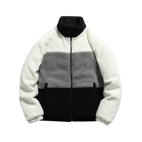Generisch Fleecejacke Herren Warm Winter Sherpa Jacke Patchwork Jacke Oberbekleidung Teddy Fleece mit Stehkragen Winterjacke mit durchgehendem Reißverschluss Plüschjacke Warm Winter von Generisch