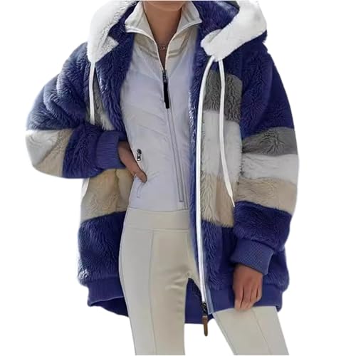 Generisch Fleecejacke Hoodie Damen Kapuzenpullover Teddy-Fleece Jacke Warm Herbst Wintermantel Stilvoller ReißVerschluss Fellmantel PlüSchjacke Mit Taschen übergangsjacke 1#Dunkelblau M von Generisch