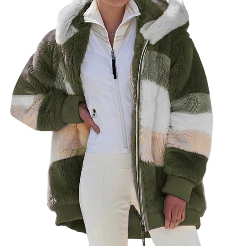 Generisch Fleecejacke Hoodie Damen Kapuzenpullover Teddy-Fleece Jacke Warm Herbst Wintermantel Stilvoller ReißVerschluss Fellmantel PlüSchjacke Mit Taschen übergangsjacke 3#Armeegrün M von Generisch