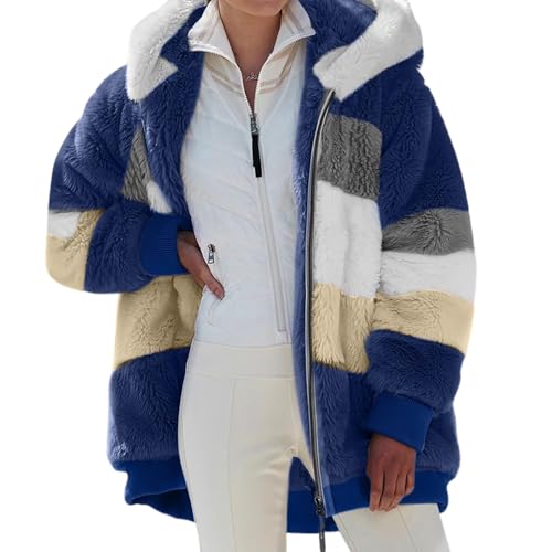 Generisch Fleecejacke Hoodie Damen Kapuzenpullover Teddy-Fleece Jacke Warm Herbst Wintermantel Stilvoller ReißVerschluss Fellmantel PlüSchjacke Mit Taschen übergangsjacke 3#Blau XXXL von Generisch