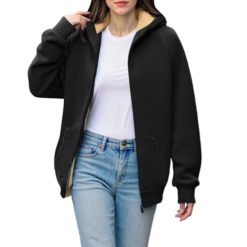 Generisch Fleecejacke Hoodie Damen Kapuzenpullover Teddy Fleece Sweatjacke Herbst Winter Sweatshirt mit Kapuze Muster Kapuzenpullover Zipper Kapuzenjacke Warm Mantel Teddyjacke Damen von Generisch