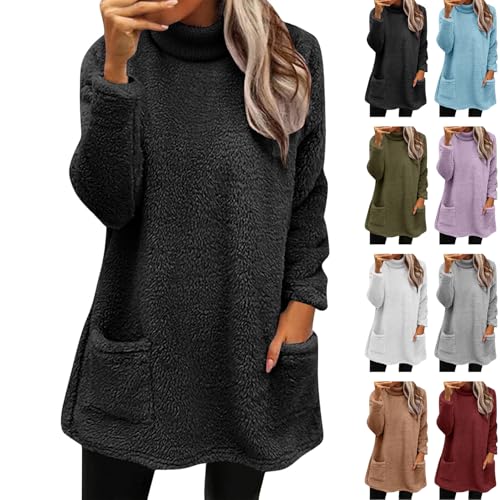 Generisch Fleecepullover Damen Winter Langarmshirt Rollkragen Oberteile Basic Teddy Fleecepullover Warme Sweatshirt Langarm Winterpullover Stretch Pulli Hoodies Und Sweatshirts Für Damen von Generisch