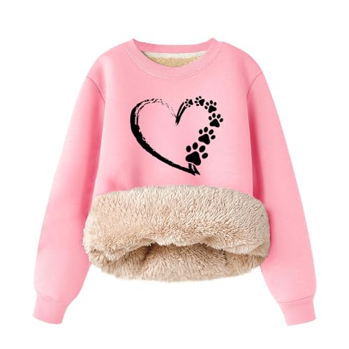 Generisch Fleecepullover Mädchen Langarm Unterhemd Fleece Sweater Mode Rundhals Shirt Einfarbig Langarmshirt Basic Kinder Longsleeve Winter Warme Pullover Drucken Baumwolle Rosa 6-7 Jahre von Generisch