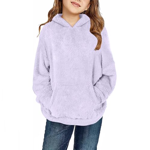 Generisch Fleecepullover Mädchen Warme Übergangsjacke mit Kapuze Mode Kinderjacke Winter Fleecjacke Einfarbig Kapuzenjacke Winddicht Winterpullover Warm Oberteile Regular Fit Lila 13-14 Jahre von Generisch