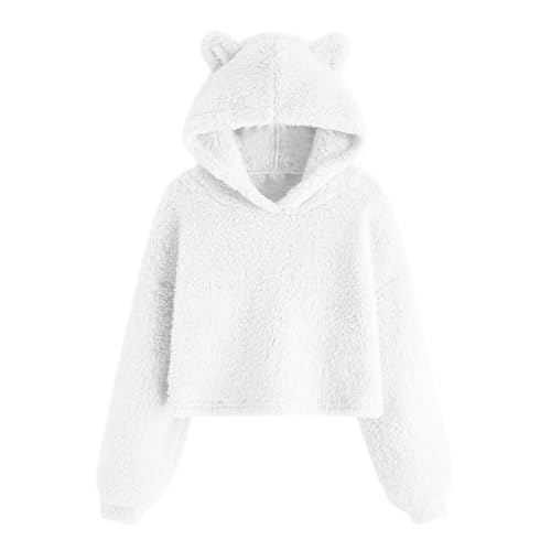 Generisch Fleecepullover Mädchen Warme Übergangsjacke mit Kapuze Winter Fleecjacke Einfarbig Kapuzenjacke Mode kinderkleidung Winddicht Winterjacke Warm Oberteile Regular Fit Weiß 10-11 Jahre von Generisch