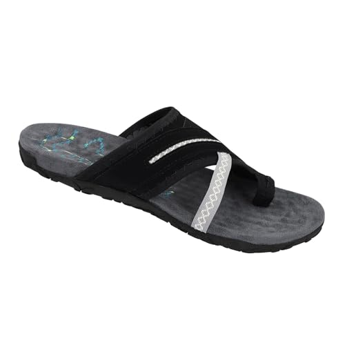 Generisch Flip Flops Damen Schwarz Zehensandalen Damen Mit Fussbett Weichen Sohlen Hausschuhe Slip On Badelatschen Open Toe Pantoletten Wildleder Liebespaar Pantoffeln Freizeit Bequeme Barfussschuhe von Generisch