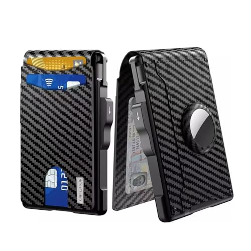 Generisch Foihletpath Wallet, Wallet - with Pop up Aluminum Case Money Clip Slim Leather Slots Credit Card Holder RFID Blocking Bifold Minimalist Wallets, Trackable Wallets for Men (Carbon Black) von Generisch