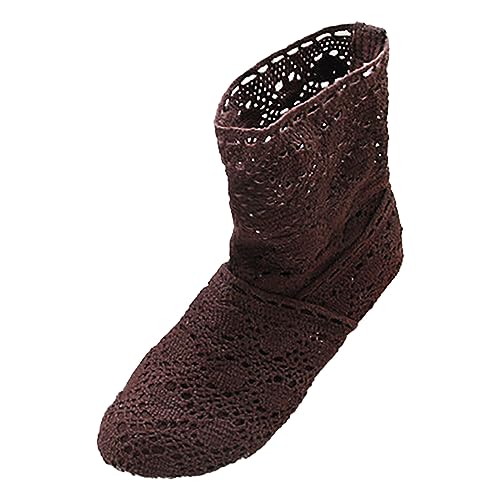 Generisch Foreign Trade -Damenstiefel, Spitze, hohl, niedriger Absatz, runder, Slip-On, Kurze Stiefeletten (Brown, 37) von Generisch