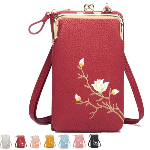 Generisch Forever Savour Women Sling Cross-Body Wallet With Mobile Cell Phone Holder, Small Crossbody Purses for Women (Red) von Generisch